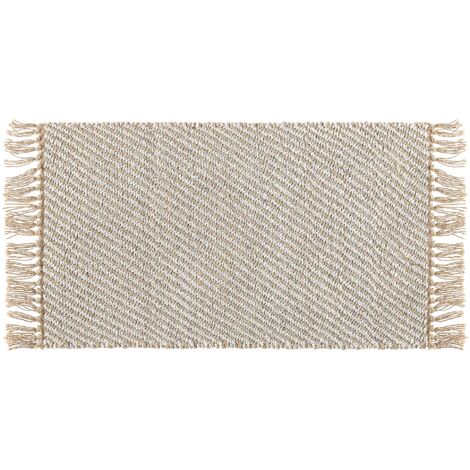 Tappeto Artigianale in Iuta e Cotone Beige 50 x 80 cm Rustico Aladag