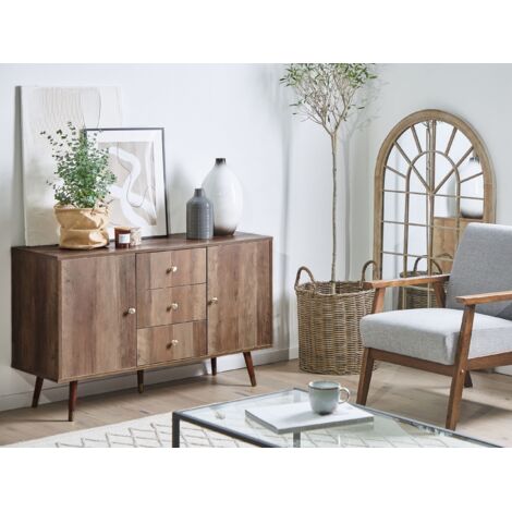 Mobile Porta Tv Con 2 Ante E 1 Ripiano Centrale, Credenza Con Piedini Buffet Da In Stile Scandi Cm 155x40h49 Colore Bianco E Top Color Acero 84794888