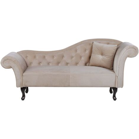 Chaise Lounge Stile Retrò Vintage Lato Destro Velluto Beige Lattes