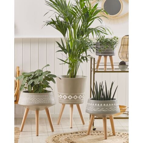 Vaso per Fiori Scandinavo in Ceramica Grigio Talpa con Gambe in Legno ⌀ 41  cm Arta