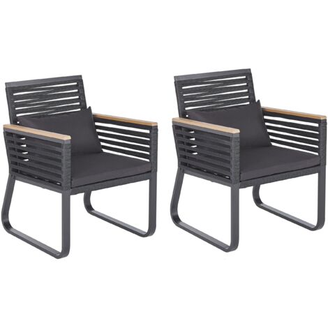 Moderno Set di 2 Sedie da Pranzo da Giardino in Metallo Nero Canetto (1/5)