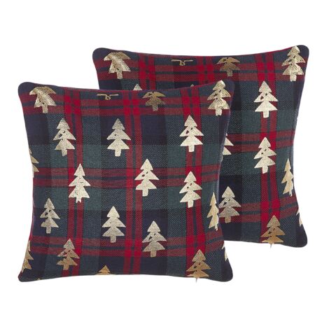 Kawani Set Di 2 Federe Per Cuscini Natalizie 45x45 Cm – Alberi Di Natale Verdi E Crema, In Lino Di Cotone
