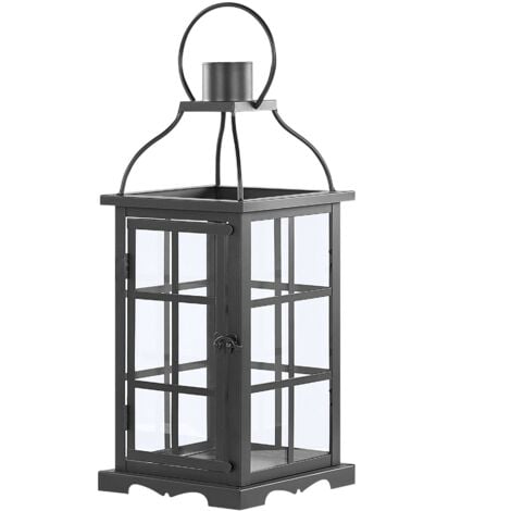 Lanterna decorativa moderna in ferro, lampada portacandela 42 cm nero Clara