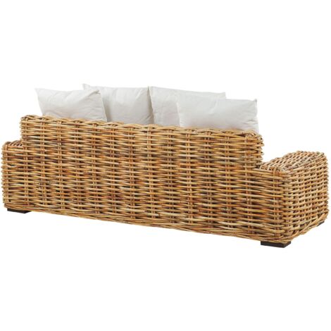 Divano Boho da Giardino a Posti in Rattan Naturale con Cuscini Forli