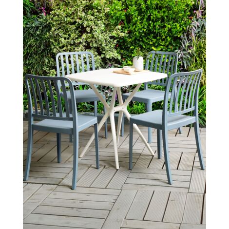 Set Di 4 Sedie Poltrone Da Giardino In Plastica Design Moderno Colorata Blu