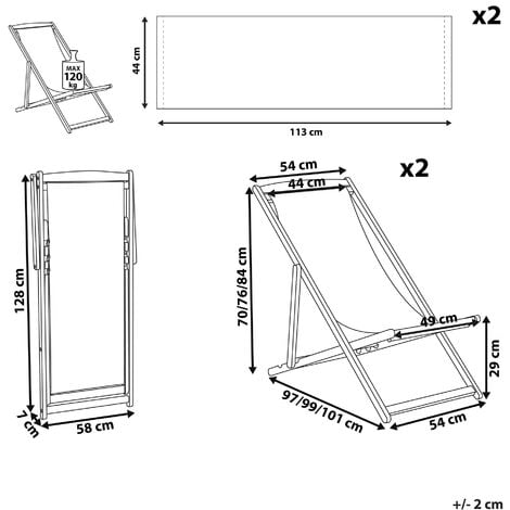 Set di 2 Sedie Sdraio da Giardino in Legno d'acacia Naturale chiaro tucani  multicolore Anzio