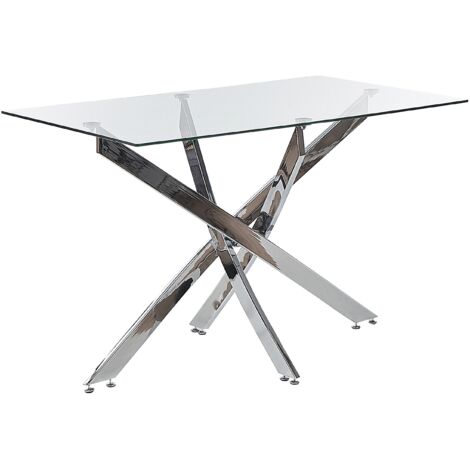 Tavolo da pranzo rettangolare 120 x 70 cm piano in vetro temperato gambe argento Maramo
