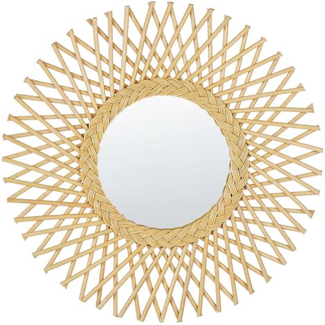 Specchio Rotondo In Rattan Girasole Mooyod - Decorazione Da Parete Boho In Vimini Per Soggiorno, Camera, Ingresso, Bagno - 3