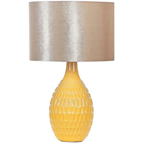 Lampada da Tavolo Lume Comodino Ceramica Tessuto Bianco Design Moderno