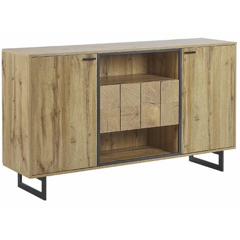 Credenza in legno chiaro 2 ante 2 cassetti gambe in metallo Boiso