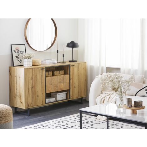 Credenza alta 2 cassetti e sportelli in legno e metallo