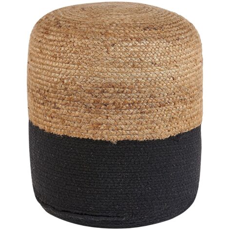 Pouf rotondo in iuta stile boho 46 x 48 cm nero e beige Dalama
