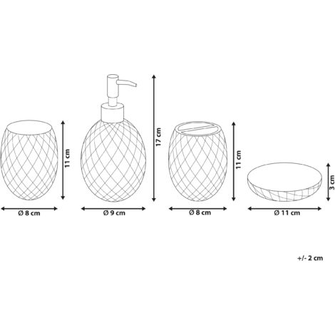 Set Di 4 Accessori Da Bagno In Vetro Verde Diamantato – Portasapone, Portaspazzolino, 2 Portacotone, Organizer - 3