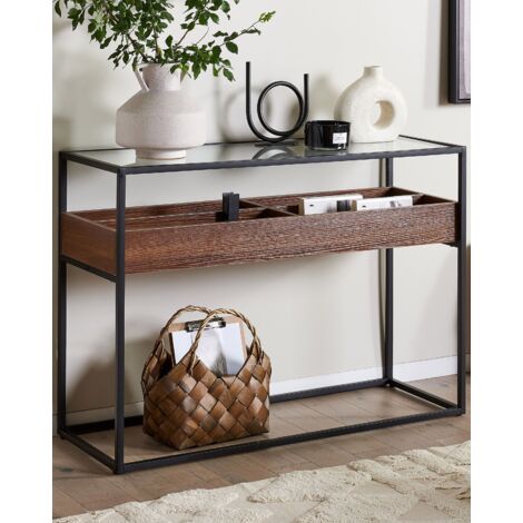 Tavolo Consolle Moderno Con Piano In Vetro Temperato E Gambe Tubolari Metalliche – 114 X 45 X 76 Cm – Design Geometrico Per Soggiorno, Ingresso – Nero - 4