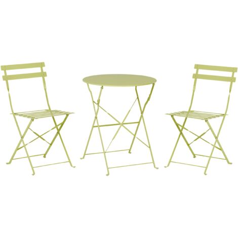 Set da Esterno 3 pezzi Tavolino 2 Sedile Pieghevoli Metallo Verde Limone Fiori
