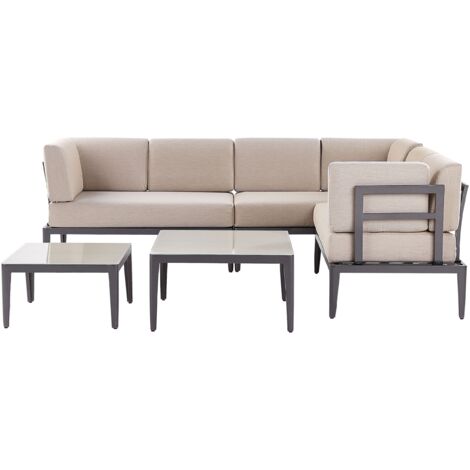 Set Divano da Esterno in Alluminio grigio e cuscini beige a 6 posti Patio Rima III