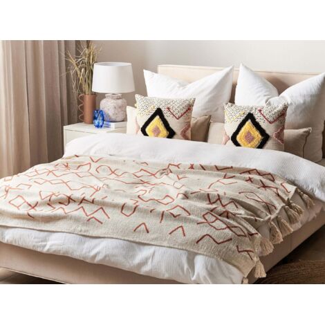 Coperta In Cotone Beliani Nera Con Frange, 130x160 Cm, Morbida, Stile Scandinavo, 100% Cotone