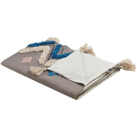 Tenda Doccia In Cotone Lush Decor Con Strisce Grigie E Nappe – 180x180 Cm – Bohémien Di Lusso Per Bagno, Lavabile