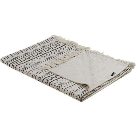 Coperta in cotone bianco e nero con frange 125 x 150 cm stile boho soggiorno camera da letto accessorio divano Beliani