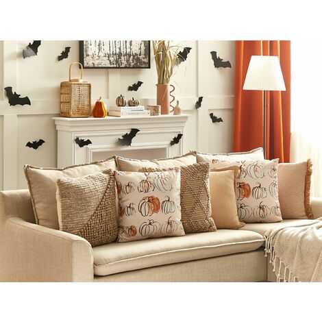 Set di 2 cuscini decorativi moderni velluto fantasia zucca beige 45 x 45 cm  Cucurbita