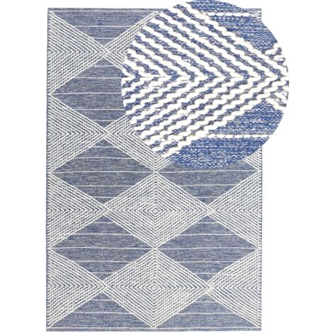 Tappeto Tessuto A mano In lana motivo geometrico 160 x 230 cm beige chiaro  e blu Datca