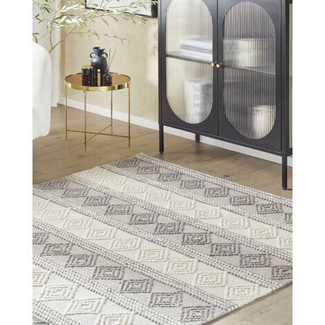 Tappeto shaggy a disegno geometrico in beige e grigio, 133x190 cm Helia