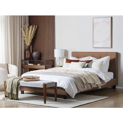 Letto matrimoniale in tessuto beige 180 x 200 cm MONTPELLIER 