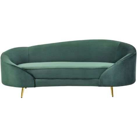Divano a 3 posti velluto curvo stile glamour verde smeraldo e oro Savar