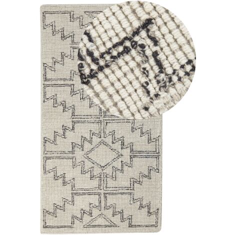 Tappeto lana fatto a mano motivo geometrico 80 x 150 cm beige e nero Urla