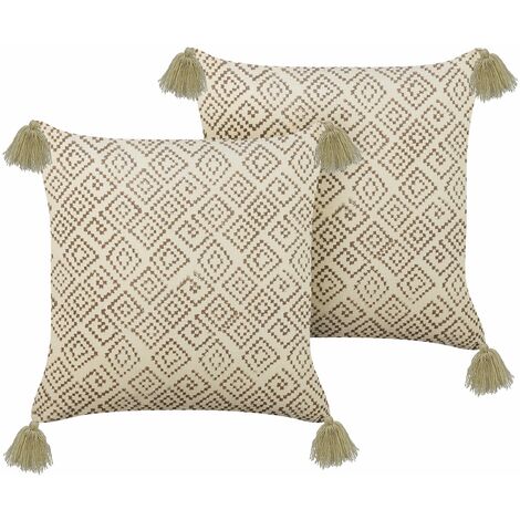 Set di 2 cuscini in velluto con motivo geometrico 45x45 cm beige