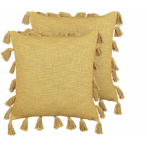 Set di 2 cuscini decorativi cotone con nappe giallo 45 x 45 cm Lynchis