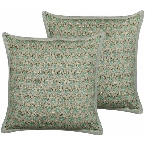 Set di 2 cuscini decorativi cotone motivo foglia 45 x 45 cm verde Pictus