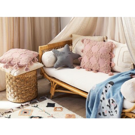 Set di 2 cuscini cotone boho motivo geometrico nappe 45 x 45 cm rosa Torenia