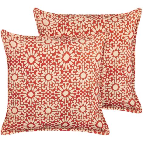Fodera Per Cuscino Quadrata 40x40 Cm – Rosso, Ricamo Etnico Patchwork In Cotone, Decorazione Divano E Camera Da Letto