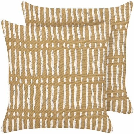 Set di 2 cuscini cotone motivo geometrico a righe 45 x 45 cm beige e bianco  Salix