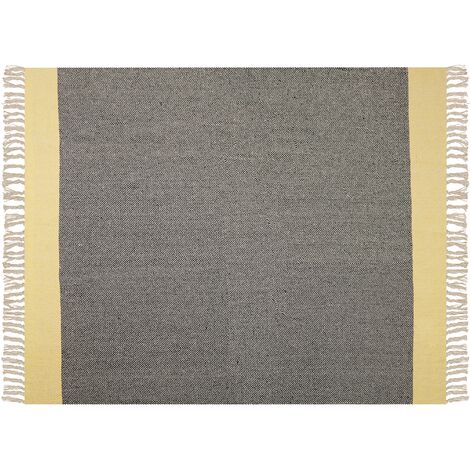 Coperta in cotone grigio e giallo con frange 125 x 150 cm Lapu