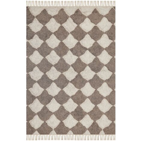 Tappeto in cotone con nappe e motivo a geometrico marrone e beige 160 x 230  cm