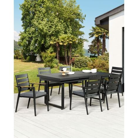 Set di 6 sedie da giardino in metallo nero grigio chiaro cuscini