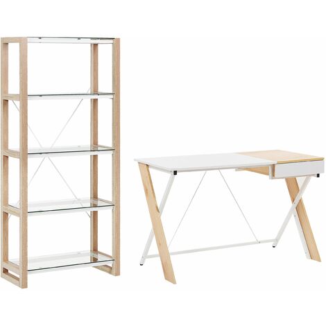 Set di di mobili per ufficio libreria scrivania home office legno chiaro  bianco Jenks/Hamden