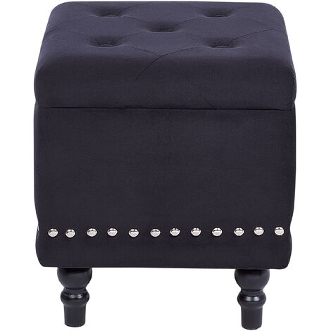 Pouf contenitore in velluto nero 37 x 37 cm poggiapiedi classico Loretto