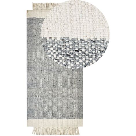 Tappeto lana grigio e bianco sporco 80 x 150 cm fatto a mano geometrico Tatlisu
