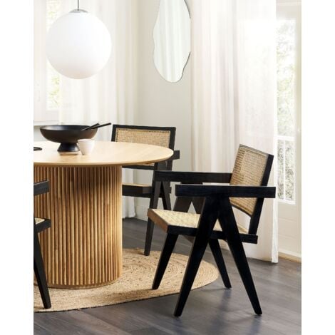 Sedia da pranzo con braccioli - Vintage - Legno e rattan - Bastral