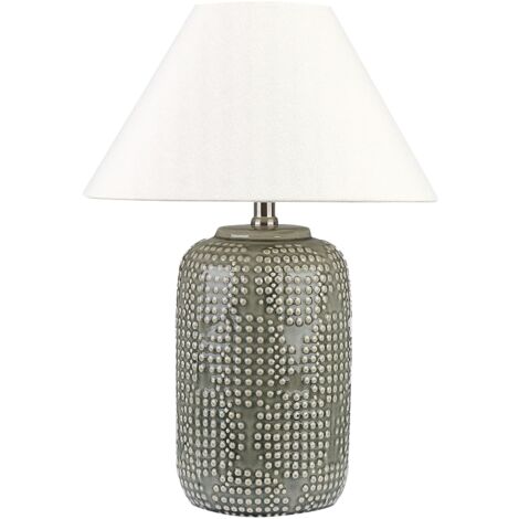 Lampada da tavolo comodino 28 cm bianco paralume in cotone cottage moderno