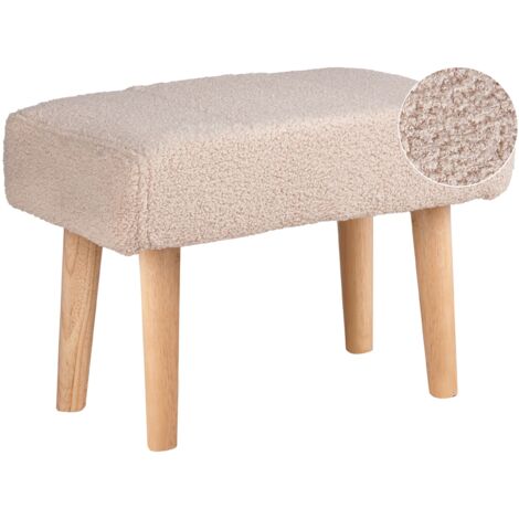 Poggiapiedi in Cotone Beige con Gambe in Legno Takoma