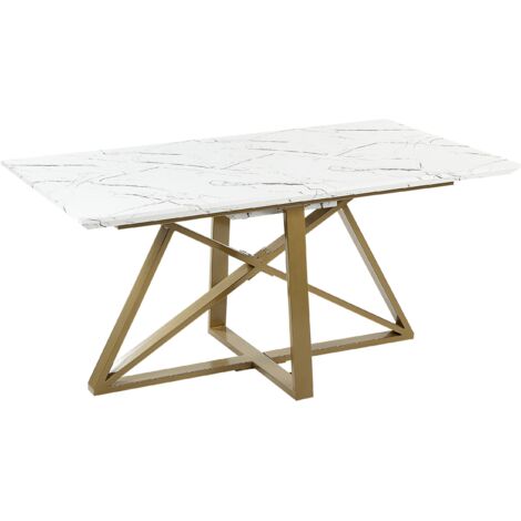 Tavolo da pranzo allungabile 160/200x90cm in MDF effetto marmo con gambe in metallo dorato Maximus