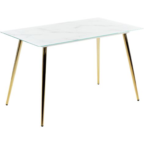 Beliani Tavolo Da Pranzo Tondo 90 Cm Effetto Marmo Bianco - Base In Metallo Dorato, MDF, Per Cucina 4 Posti, Moderno, Facile Da Montare