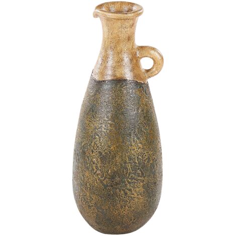 Vaso decorativo retrò in terracotta fatto a mano verde e oro Maroneja