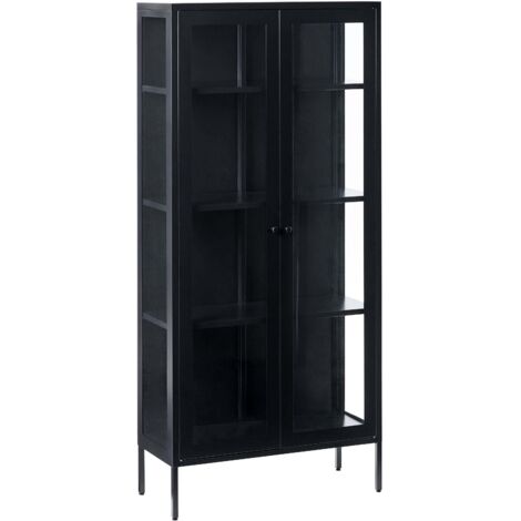 Vetrina Moderna Minimalista Con Luci A LED Regolabili E Ante In Vetro – Bianco E Nero, 80x30x200 Cm, Libreria Espositore - 3
