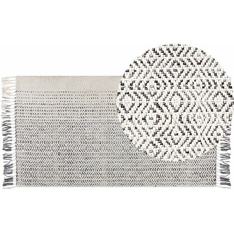 Tappeto da salotto in lana con nappe decorative 80 x 150 m Bianco grigio  Omerli