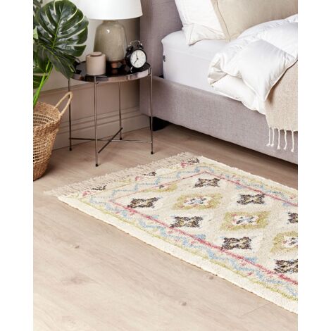 Tappeto in iuta beige multicolore 80 x 150 cm fatto a mano con nappe Terkos